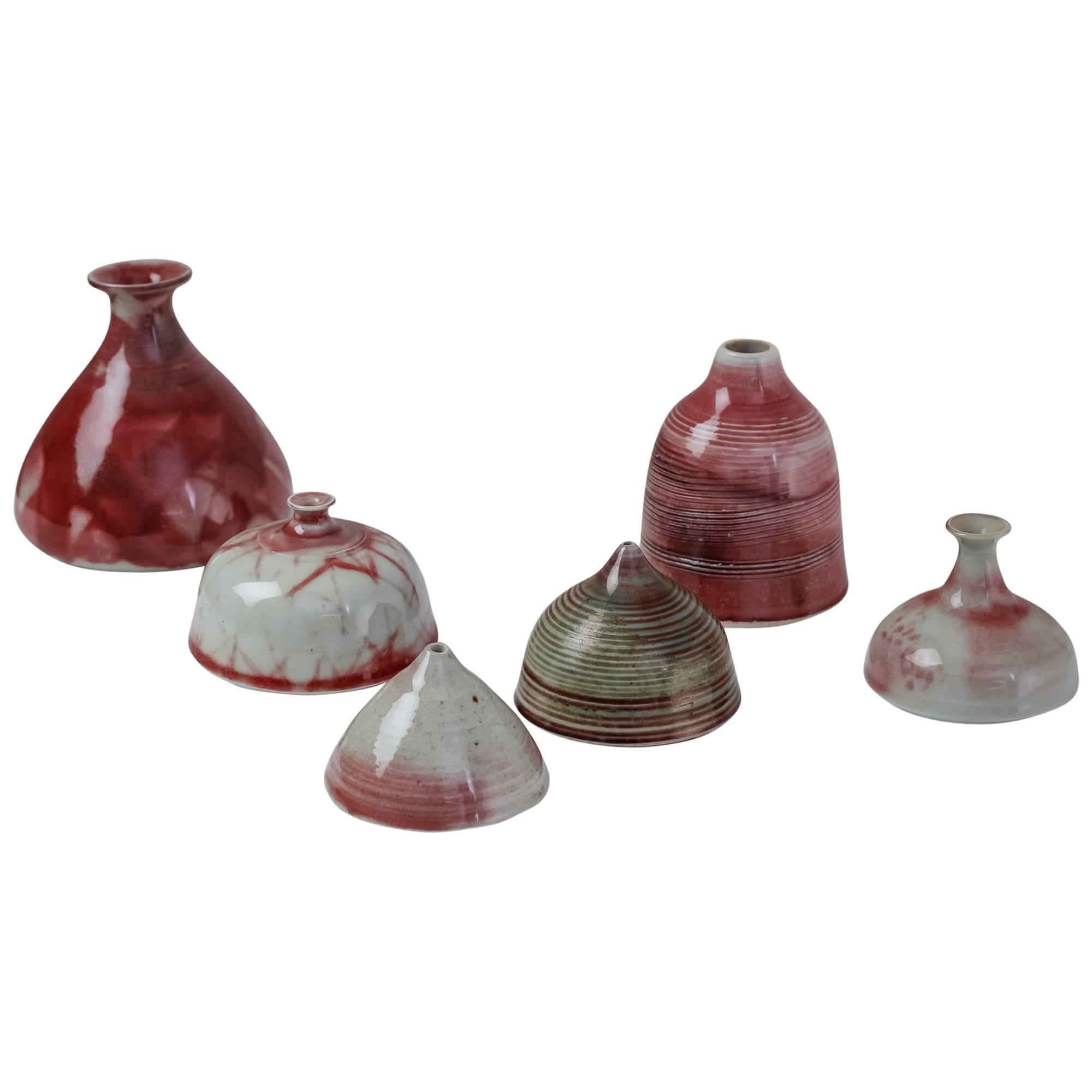 Franco Agnese Set of Six Ceramic Vases in Red Tone, France, 1960s