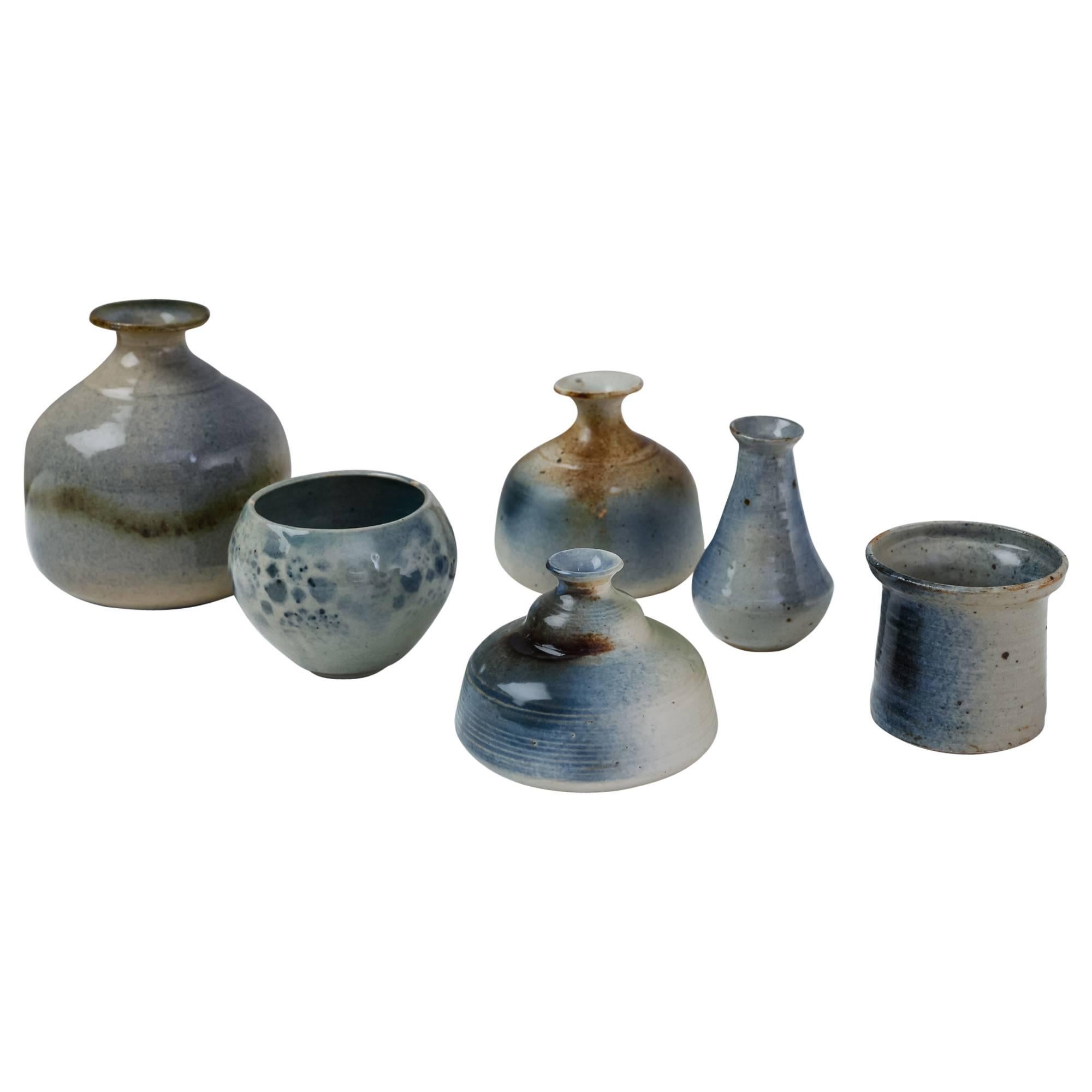 Franco Agnese Set of Six Ceramic Vases in Grey Blue, France, 1960s