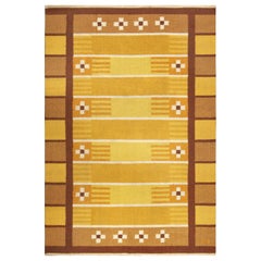 Doris Leslie Blau Midcentury Swedish Yellow Brown Handwoven Wool Rug