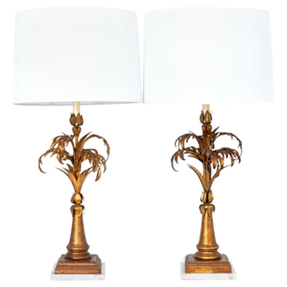 Pair Gilt Italian Palm Lamps