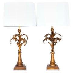 Pair Gilt Italian Palm Lamps
