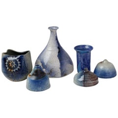 Franco Agnese Set of Six Ceramic Vases in Blue, France, 1960s