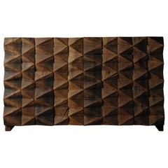 Customizable Cabinet, Sculpted Oak Wood, Brown, Diamond Pattern
