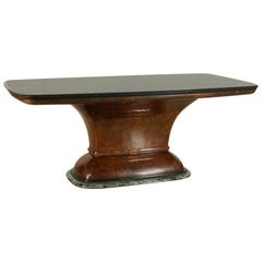 Table Burl Veneer Back-Painted Glass Marble Manufactured in Italy, 1940s