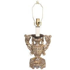 Italian Baroque Style Silver Gilt Wood Carved Candlestick Lamp