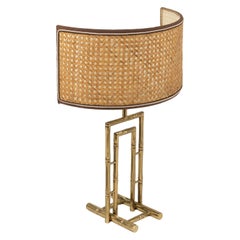Table Lamp in Brass Faux Bamboo and Rattan Maison Baguès Style, Italy 1960s