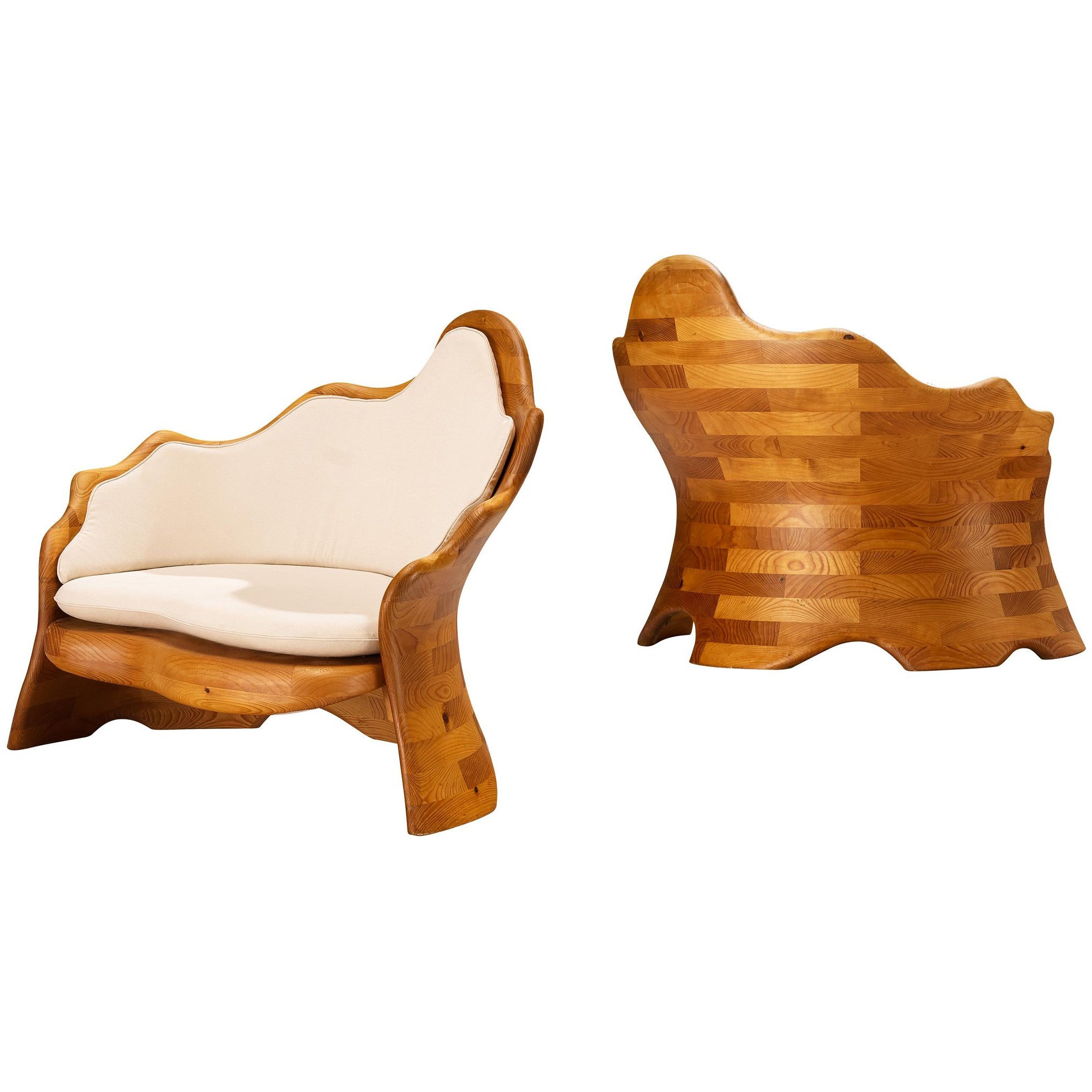 Organic Shaped Wavy Lounge Chairs in Pine
