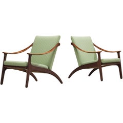 Paire de chaises longues en tissu vert Arne Hovmand-Olsen et P. Mikkelsen