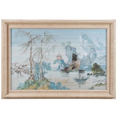 Signed Shan Shui Style Watercolor Painting