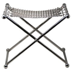 Chainmail Camping Sculptural Stool, Nickel Plated Steel Finish, Hand Linked Mesh