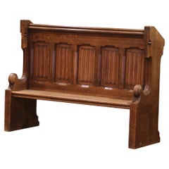 19th Century French Gothic Revival Carved Oak Church Pew Bench