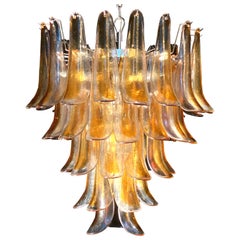 Lampadario vintage italiano di Murano con petali di vetro ambrato, anni '70
