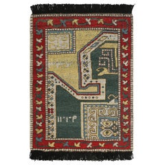 Rug & Kilim's Tribal Custom Rug Sample with Red and Gold Geometric Patterns (échantillon de tapis tribal personnalisé avec des motifs géométriques rouges et or)