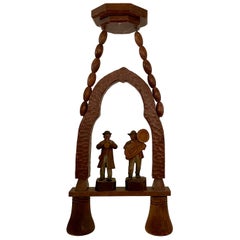 Antique German Bavarian Carved Wood Tavern Light, Circa 1910-1920's.