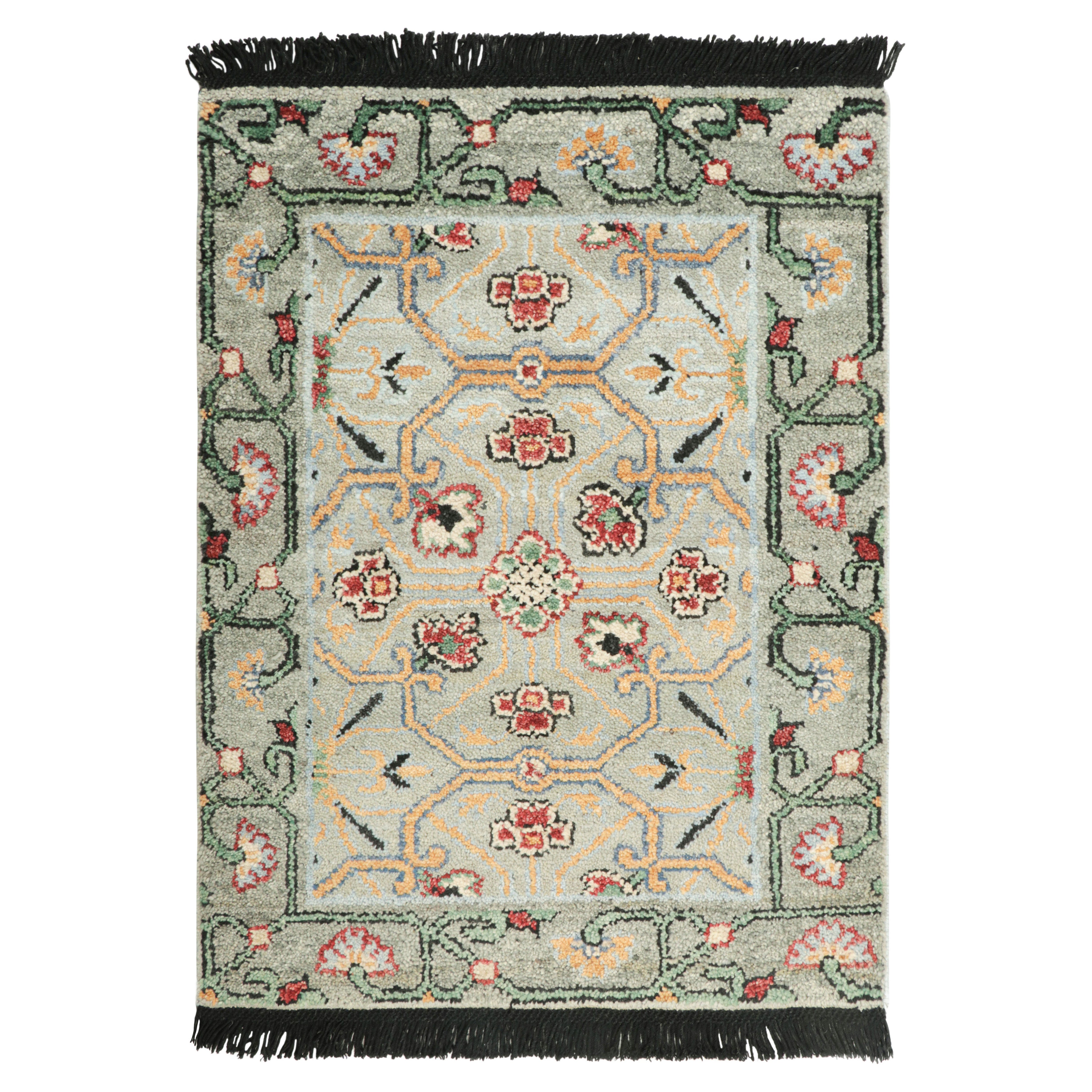 Rug & Kilim’s Oushak Custom Rug Sample, Sage Green and Red Floral Patterns