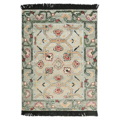 Rug & Kilim's Oushak Custom Rug Sample, Sage Green and Red Floral Patterns