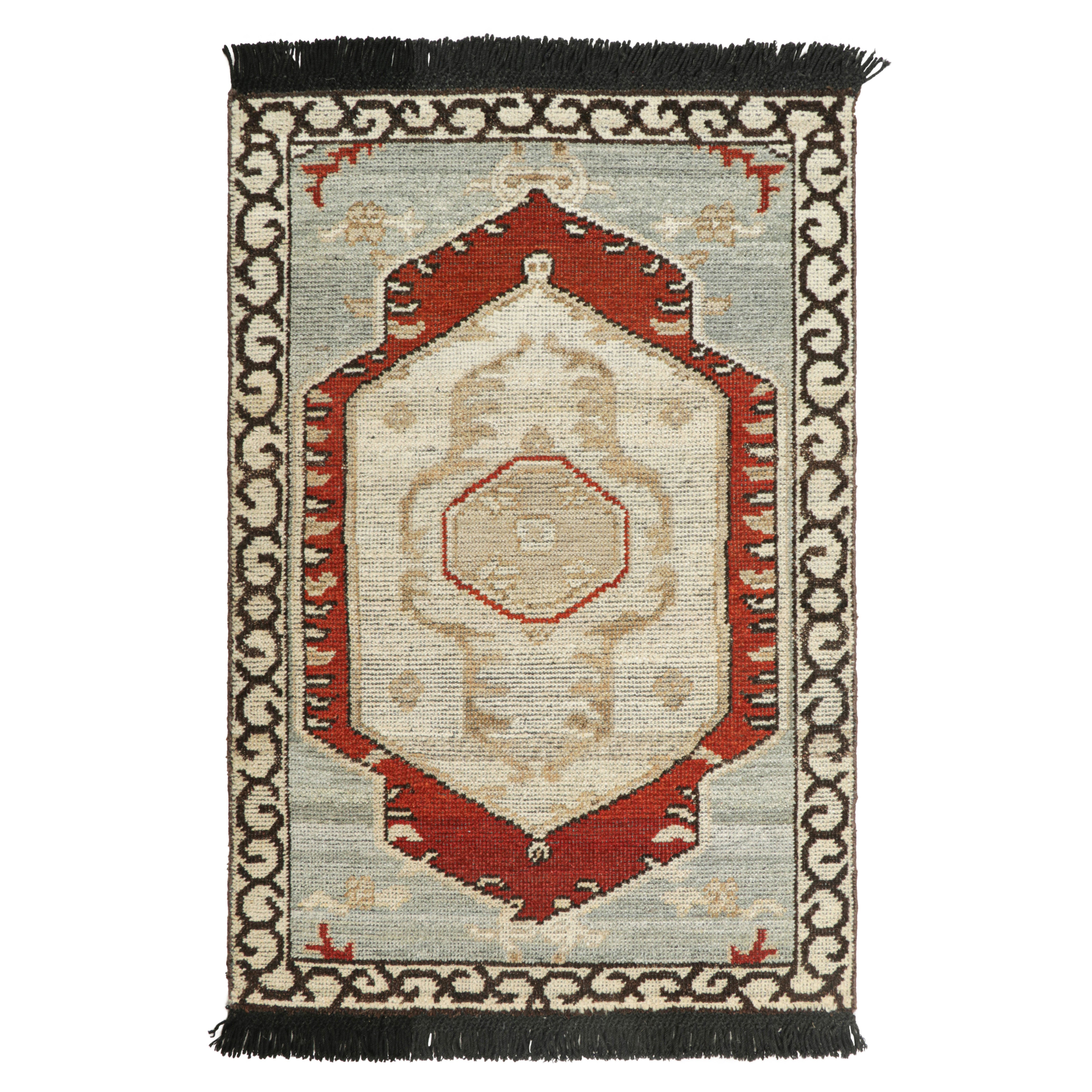 Rug & Kilim’s Transitional Custom Rug Sample in Blue, Cream and Red Medallion For Sale