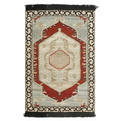 Rug & Kilim's Transitional Custom Rug Sample in Blau, Creme und rotem Medaillon