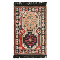 Rug & Kilim’s Tribal Custom Rug Sample with Red, Beige and Blue Geometric