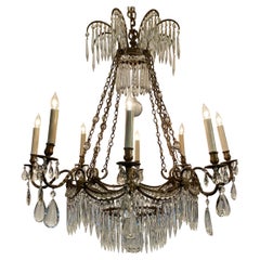 Antique Northern European Cut Crystal and Bronze Chandelier, Circa 1910-1920.