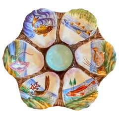 Antique Continental Porcelain Colorful Hand-Painted Sea-Life Oyster Plate C 1890