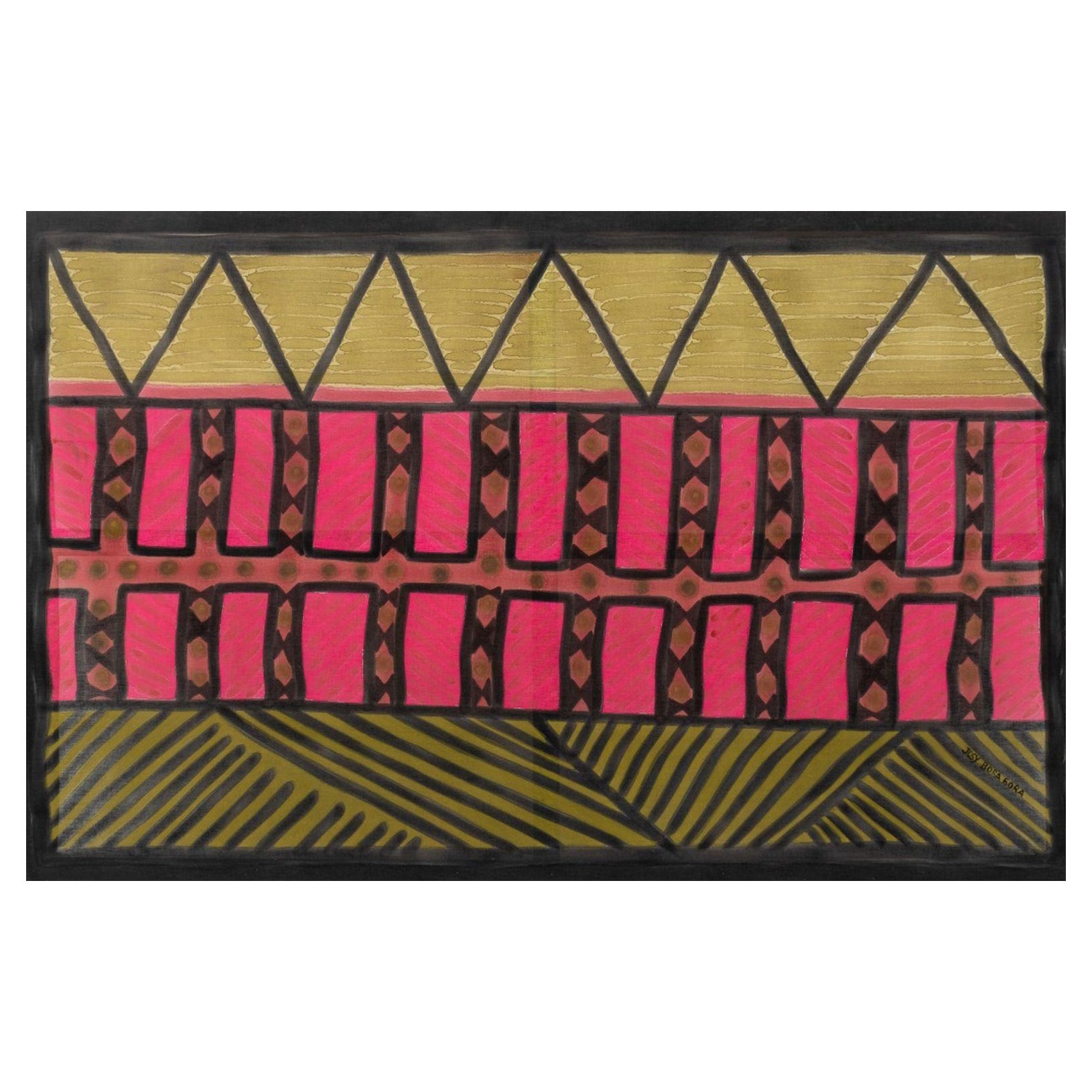 Josy Bora Geometrisches abstraktes, bemaltes Textil im Angebot