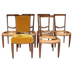 Vintage 6 Fine French 1940s Mahogany Dining Chairs by Jules Leleu