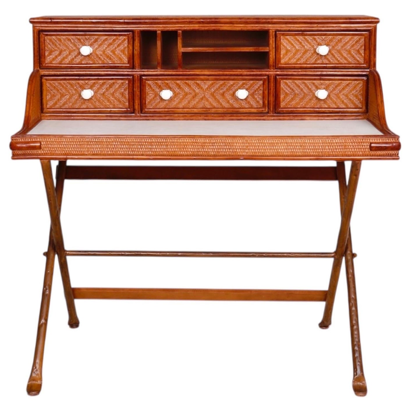 Rattan Campaign Writing Desk