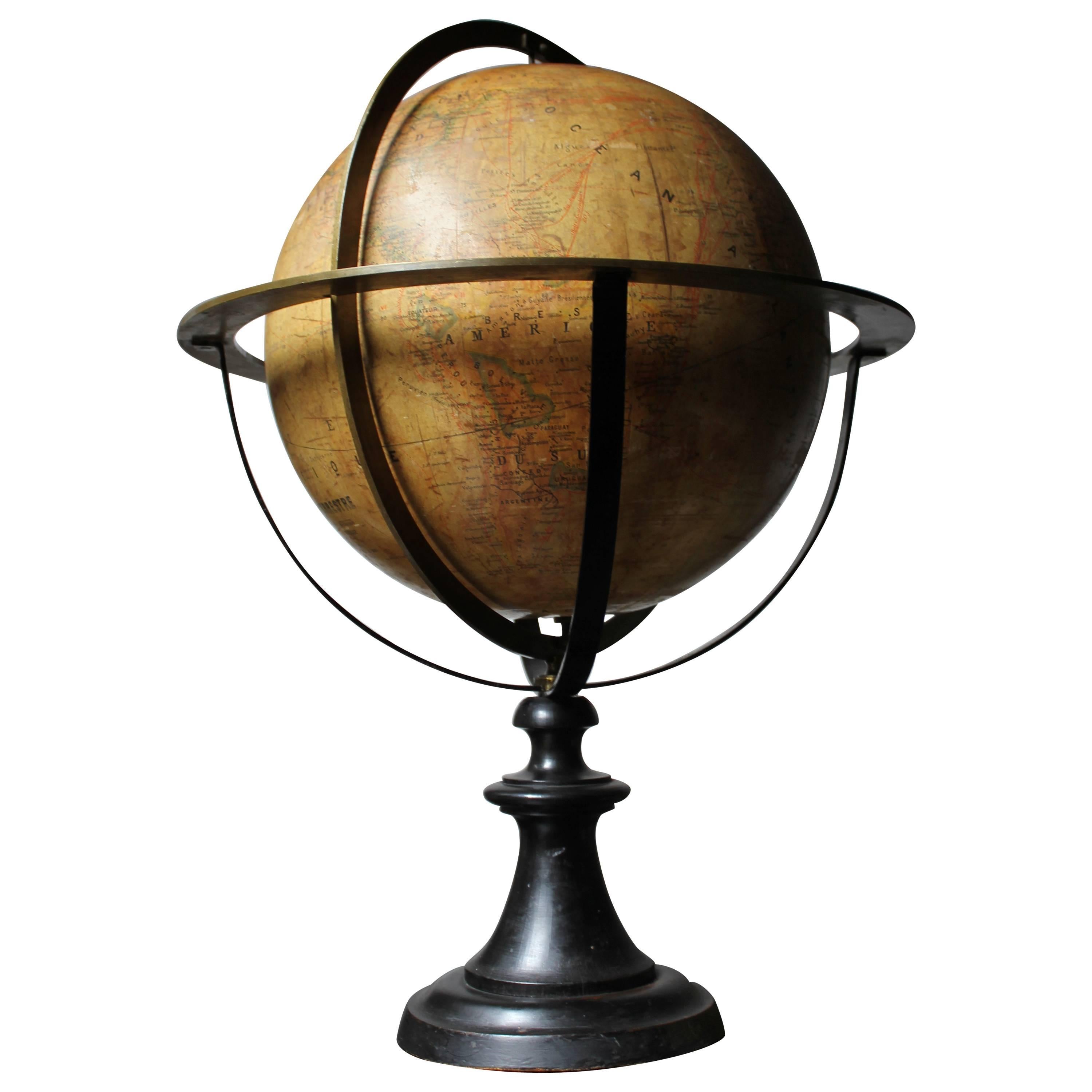 Good circa 1885 French Terrestrial Table Globe; “Globe Terrestre” J Forest Paris