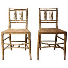 Antique Good Decorative Pair of circa 1810 Regency Painted Simulated Bamboo Side Chairs