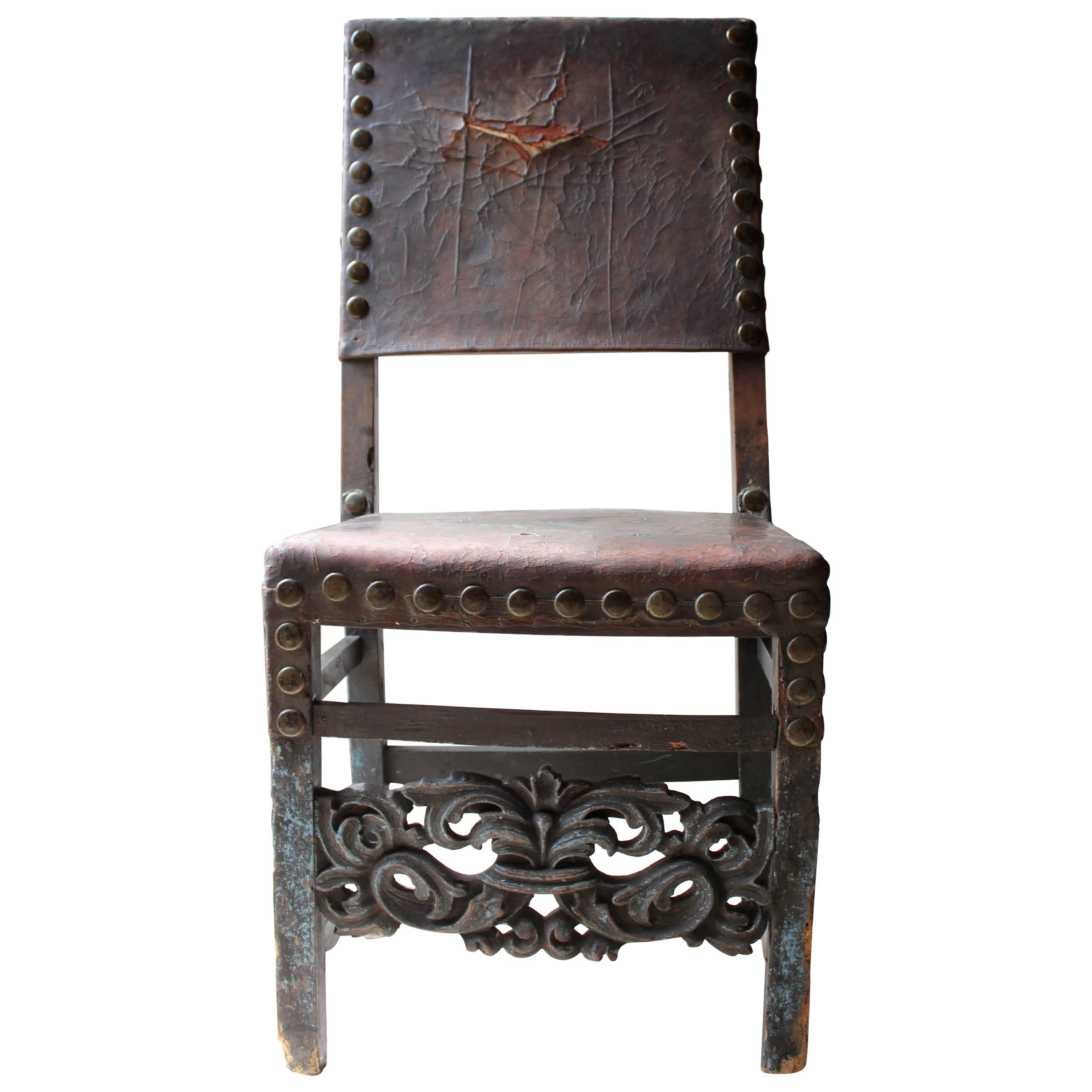 Decorative 17th Century Spanish Walnut Baroque Period Side Chair