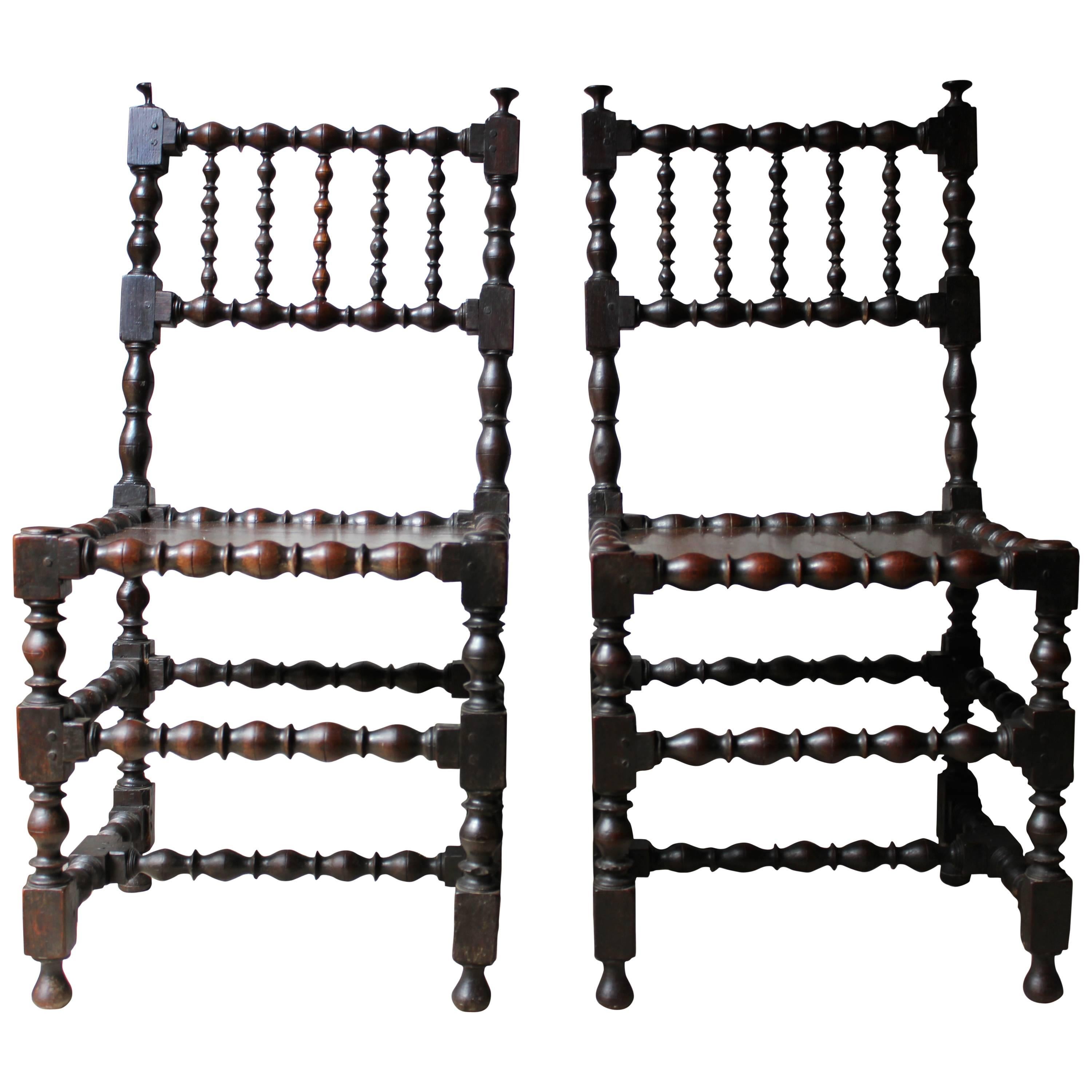 Very Good Pair of Charles II Oak Spindle Back Chairs, circa 1680