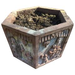 China lovely antique hand-carved red stone garden planter basin 19th Century 1