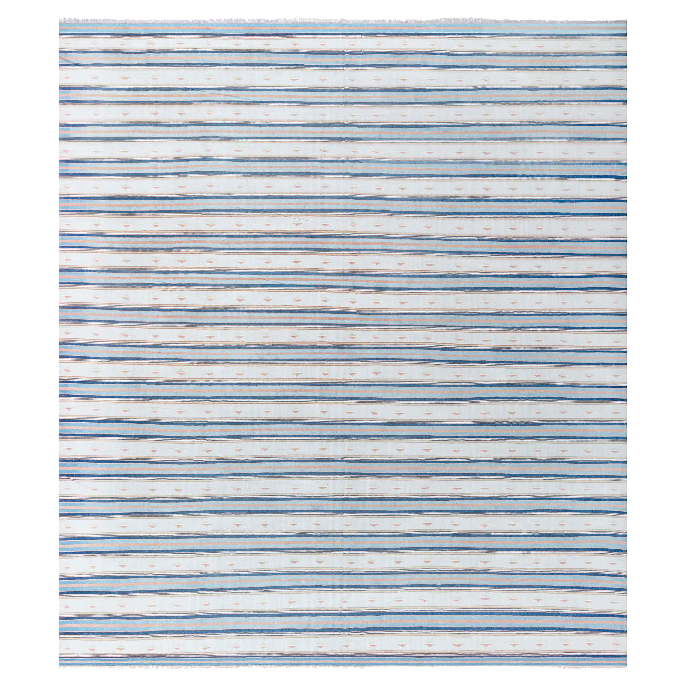Doris Leslie Blau Alfombra india vintage a rayas Dhurrie