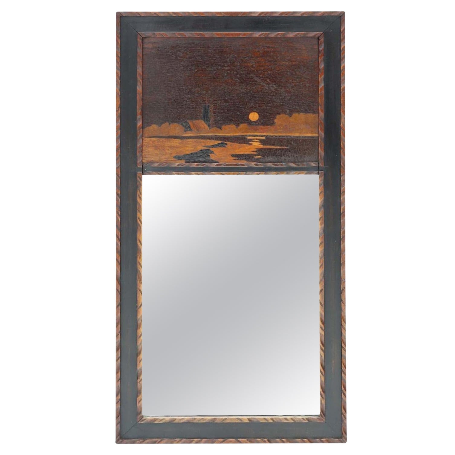 Antique Mirror C1915 Art Nouveau intarsiato C1915 Moonrise A J Rowley in vendita