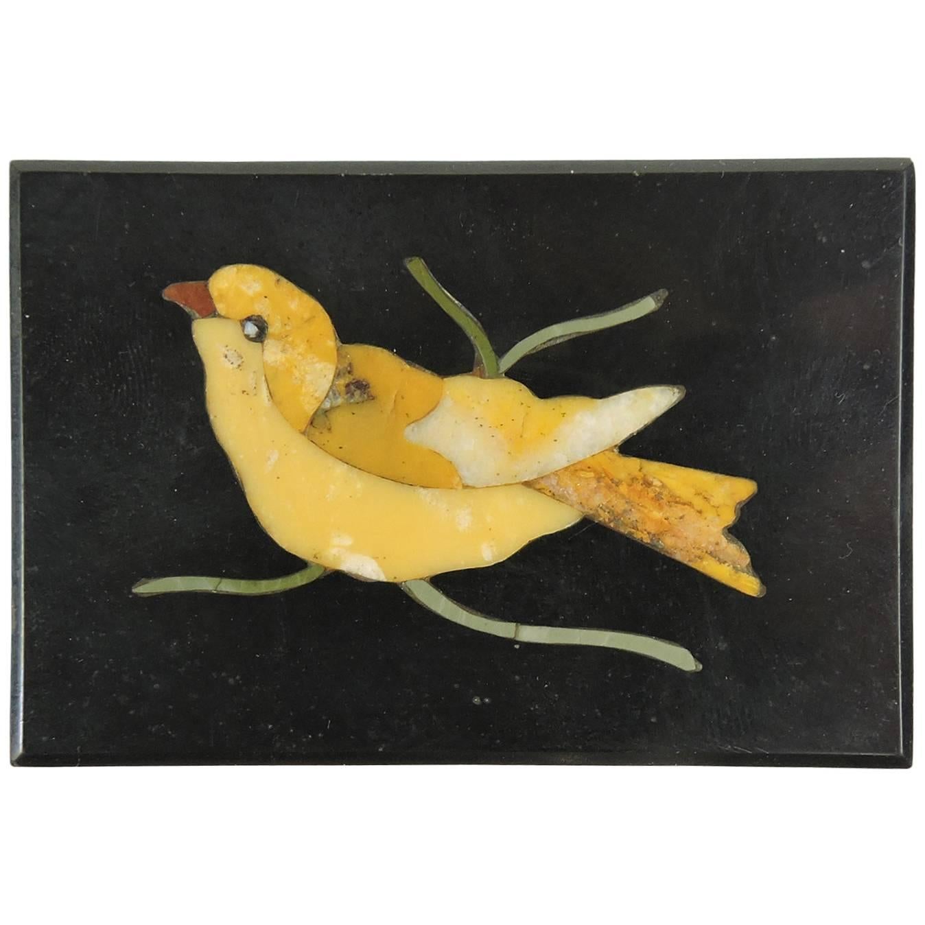 Antique Miniature Italian Pietra Dura Bird Mosiac Tile