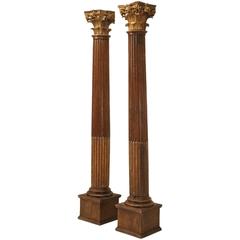 Pair of French Oak Fluted Corinthian Columns