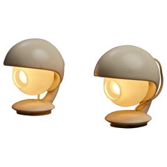 Pair of Visor-Form Table Lamps with Opaline Glass Diffusers, 1960s