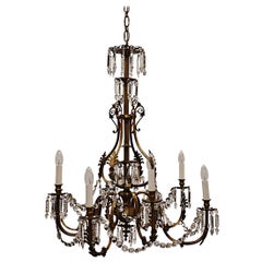 Antique 19th Century Large French Gilt Bronze and Crystal Eight Branch Rewired Gasolier