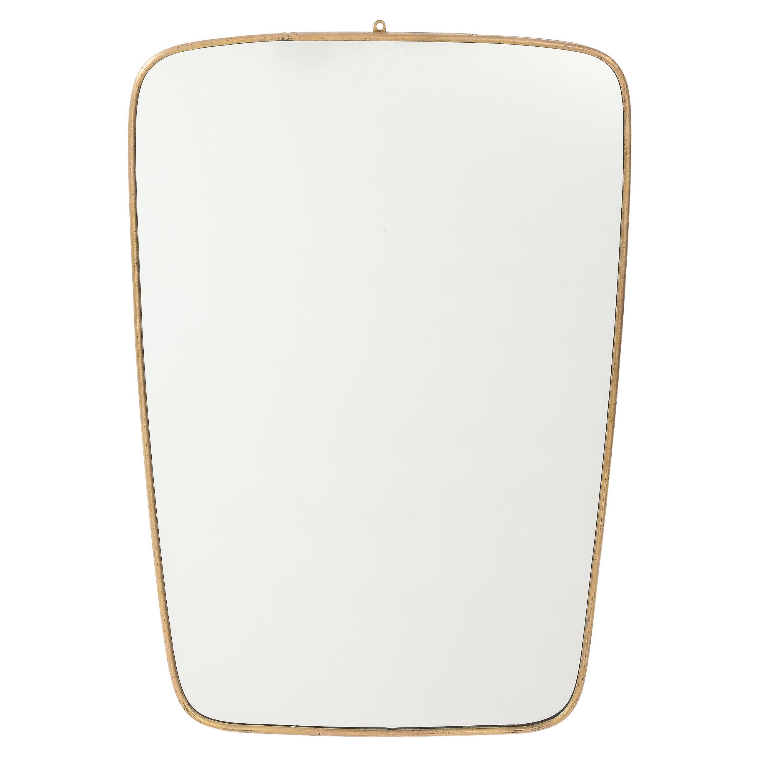 Mid Century Modern Brass Framed Mirror, Italy, 1950's