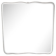 Modernist Curved Brass Framed Beveled Mirror , Italy, 1950's