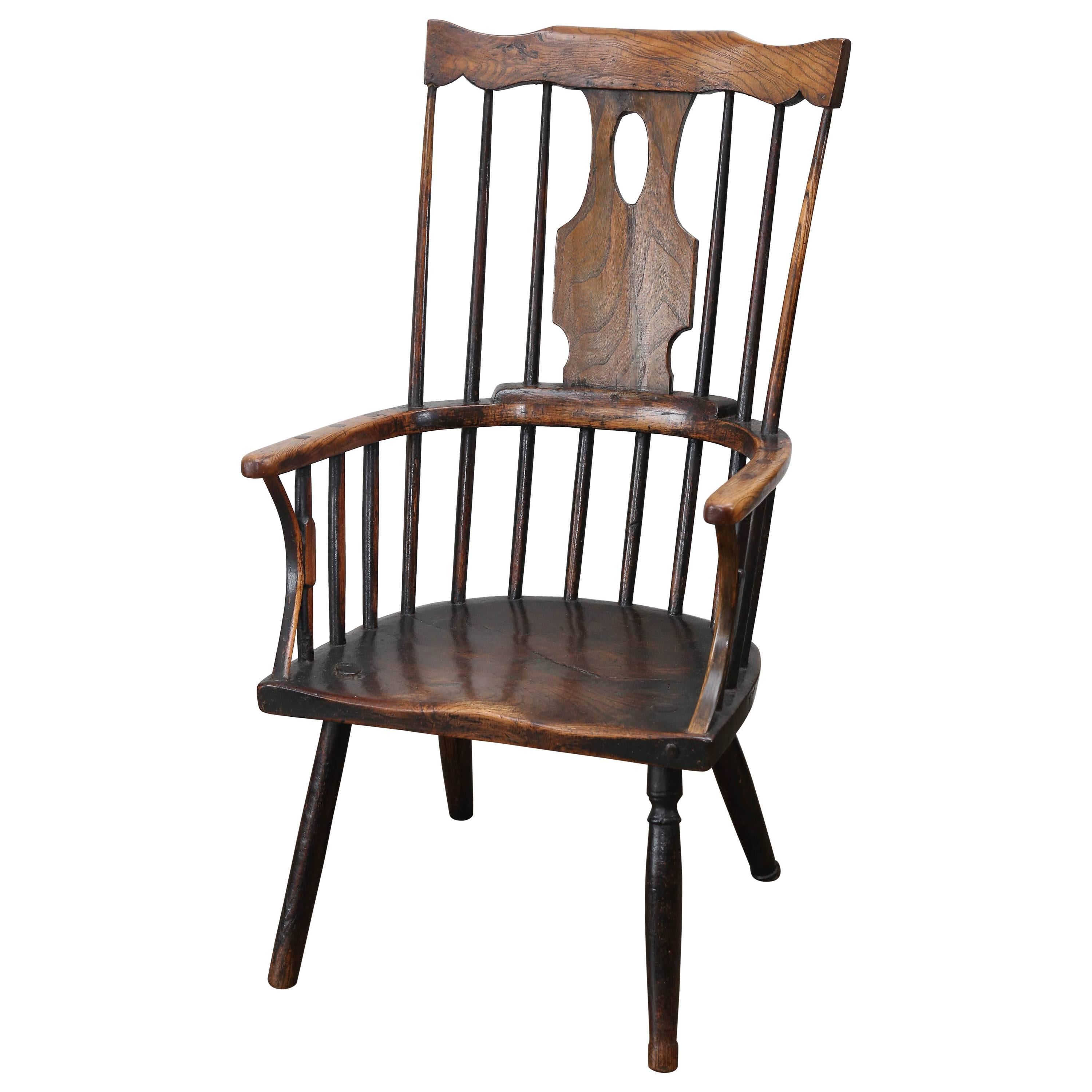 Antique Early 19th Century Windsor Elm Chair For Sale