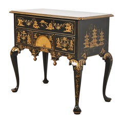 Baker Furniture Style Queen Anne Chinoiserie Hand Painted Dressing Table