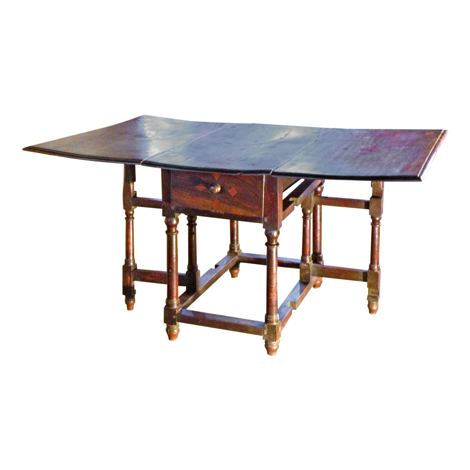 French 17th Century Louis XIII Walnut and inlaid Drop-Leaf Table