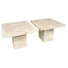 Paar postmoderne Beistelltische aus Mosaikmarmor und Travertin, 1991