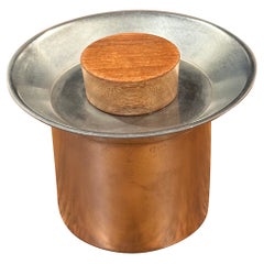 Small Italian Modernist Stainless Steel Trinket Box with Teak Knob