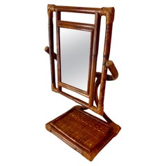 Rattan Table Mirror on Adjustable Base