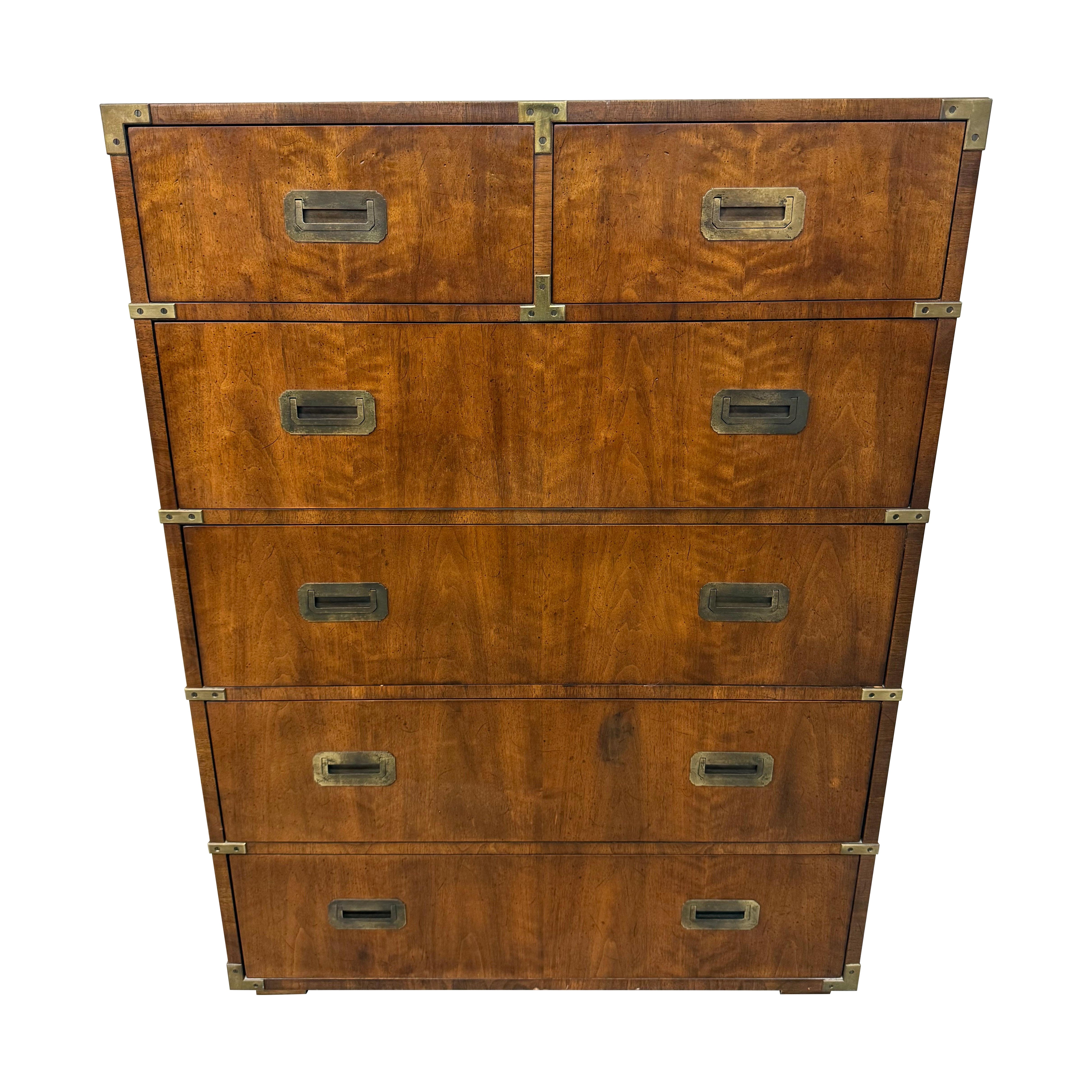 Vintage Henredon Walnut Campaign High Chest