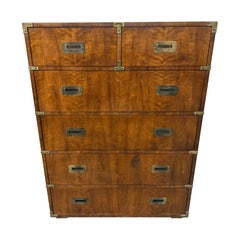 Vintage Henredon Walnut Campaign High Chest