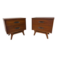 Mid-Century Modern Walnut Nightstands - Set of 2